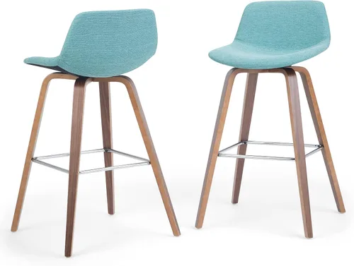 Miniatura 22 de SIMPLIHOME Randolph Taburetes de mostrador (juego de 2) taburetes de bar tapizados de madera curvada de 28 pulgadas de altura del asiento en tela