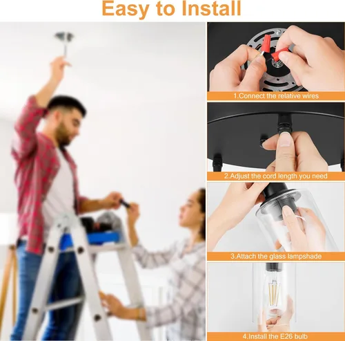 Miniatura 6 de Licperron Lámparas colgantes de 3 luces, luces colgantes negras para isla de cocina, iluminación colgante ajustable con pantalla de vidrio