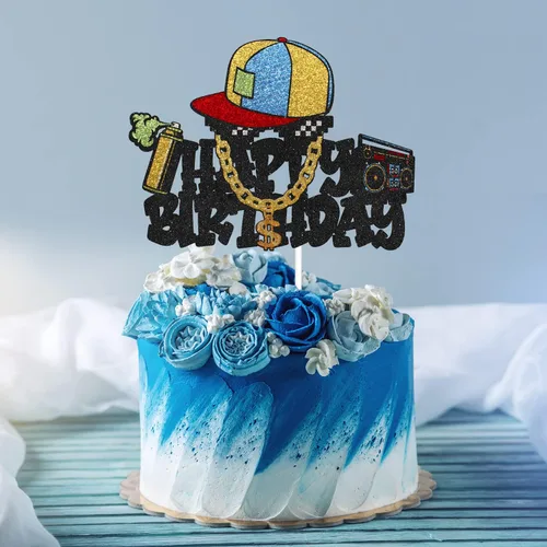 Miniatura 3 de Decoración para pastel de cumpleaños con grafiti de hip hop, decoración retro de los años 80 y 90, decoración de fiesta punk de cumpleaños