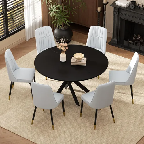 Miniatura 16 de RGZ Juego de mesa de comedor redonda negra de mediados de siglo para 2, mesa de cocina pequeña de madera circular de 36 pulgadas y 2 sillas