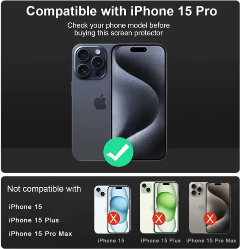 Miniatura 9 de Paquete de 2 protectores de pantalla para iPhone 15 Pro, dureza 9H, protector de pantalla de vidrio templado con kit de alineación automática