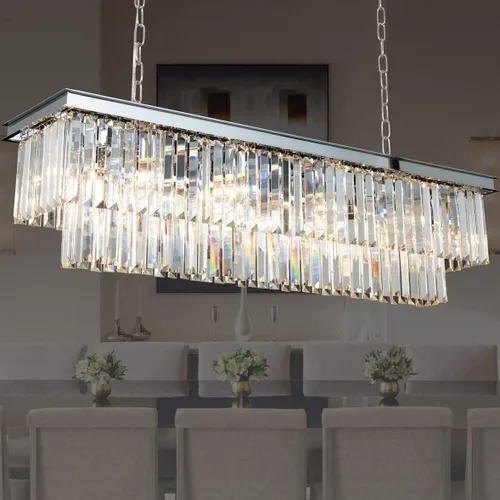 Lámpara de araña de cristal cromado L39 '' rectangular moderna lámpara de comedor lámpara rectangular colgante de techo para isla de cocina sobre