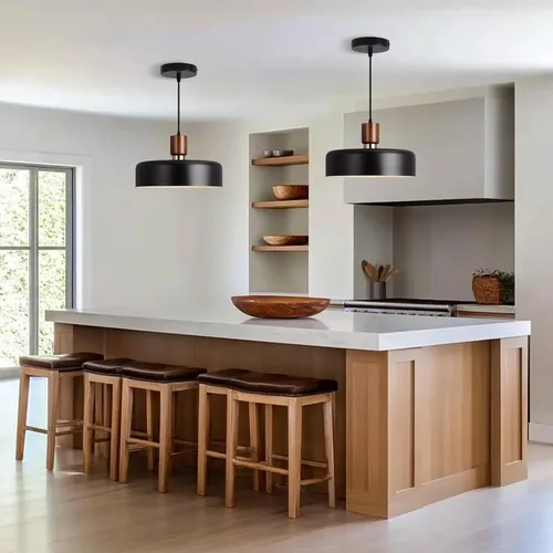 Miniatura 6 de Lámpara colgante industrial, lámpara colgante de cúpula de madera de goma con pantalla de metal martillado de 15.8 pulgadas, lámparas modernas Negro