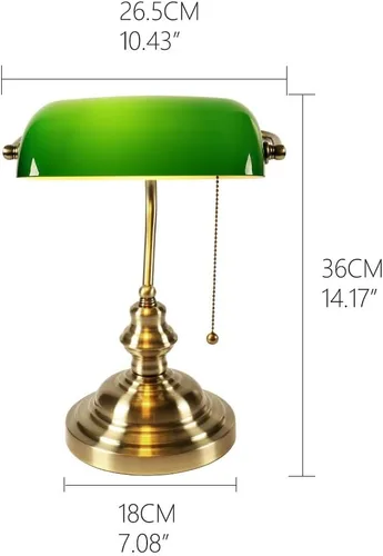 Miniatura 6 de Lámpara de escritorio de banqueros de vidrio con interruptor de cadena de tracción Enchufe en accesorio (verde)