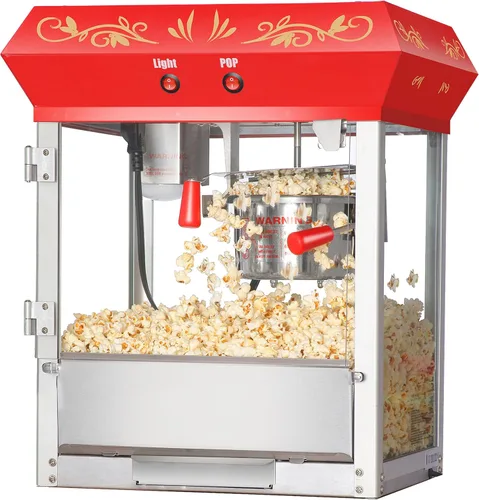 Great Northern Popcorn - Máquina de palomitas de maíz de 4 onzas con hervidor de acero inoxidable, luz de calentamiento calentada y cajón de viejas
