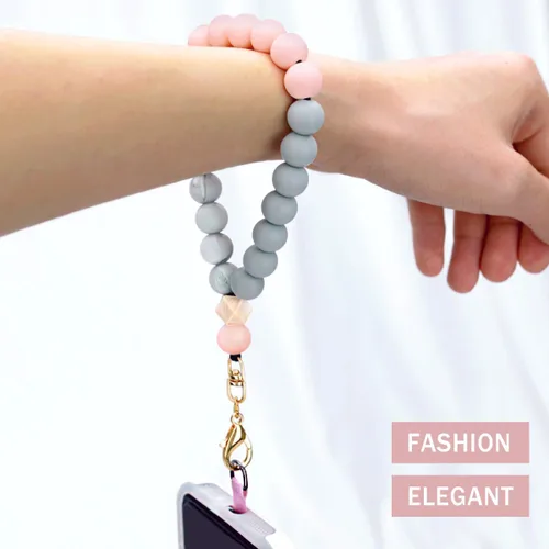 Miniatura 2 de VICHUNHO Correa de muñeca de silicona con cuentas de mármol para teléfono, cordón para celular con pestaña de sujeción, pulsera elástica de muñeca