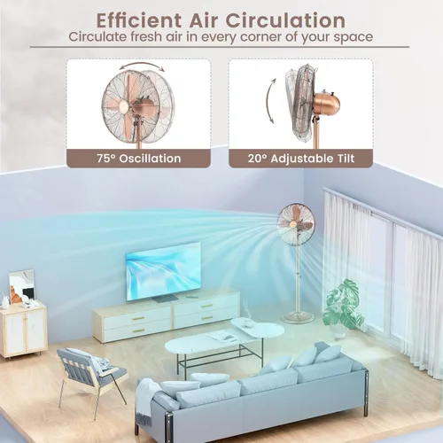 Miniatura 3 de LDAILY Ventilador de pedestal, ventilador oscilante de 16 pulgadas con 3 velocidades, velocidad ancha, altura y ángulo ajustables, ventilador
