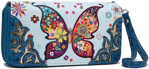 Miniatura 2 de Mariposa colorida primavera estilo occidental moda monedero mujeres pulseras cartera, Turquesa, Cartera de pulsera estilo occidental para mujer