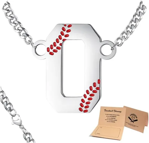 Miniatura 18 de QINJIEJIE Collar de béisbol inicial A-Z con letras, accesorios deportivos, colgante de encanto de béisbol, joyería de cadena de acero inoxidable 2-P
