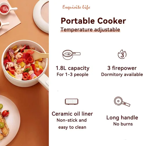 Miniatura 3 de Drizzle Olla Caliente Eléctrica con Vaporizador 1.8L Multifuncional Antiadherente para Oficina y Dormitorio Cocina Portátil Olla de Ramen
