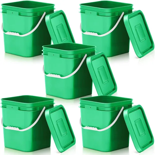 Miniatura 19 de Mumufy 5 piezas de 13.25 litros de cubeta cuadrada de grado alimenticio con tapa, cubeta cuadrada con asas de plástico para almacenamiento de Blanco