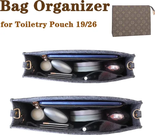 Miniatura 2 de MISIXILE Organizador de bolsa de fieltro con cremallera y hebillas doradas, organizador de bolso para bolsa de aseo 19 26