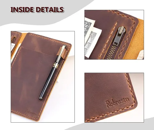 Miniatura 5 de Organizador de libreta de servidor con bolsillo con cremallera, presentadores de cuentas de huéspedes de restaurante de cuero genuino, portador