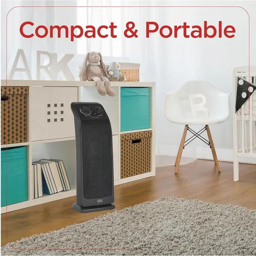 Miniatura 3 de BLACK+DECKER Calentador de torre de cerámica oscilante, calentador de espacio de 1500 W y ventilador combinado con termostato ajustable, 3 ajustes