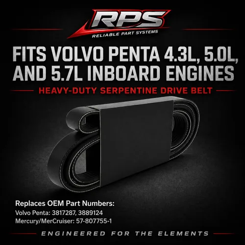 Miniatura 2 de RPS Correa de transmisión serpentina para motores marinos intraborda Volvo Penta 4.3L 5.0L 5.7L V6 V8 - Alternador de alta resistencia y correa
