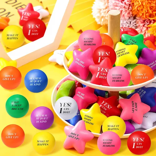 Miniatura 6 de Jerify 140 bolas de estrés a granel para adultos, espuma colorida, estrella motivacional, bola de estrés, juguete de regalo con citas inspiradoras