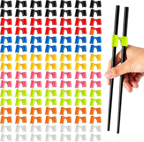 Miniatura 9 de AccEncyc Ayudantes de palillos reutilizables, 8 pares, bisagras de entrenamiento, conector multicolor para adultos, principiantes, entrenadores