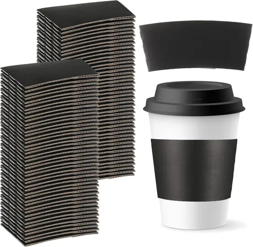 Thenshop 100 fundas de café negras desechables para tazas de café, papel kraft corrugado, cartón, aislante para bebidas y bebidas de 12, 16, 20, 22,