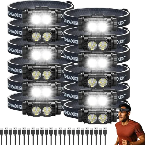 Miniatura 11 de Bud K Paquete de 12 linternas frontales recargables, linternas de 1000 lúmenes para adultos, linterna frontal de haz ancho de 230 grados y foco