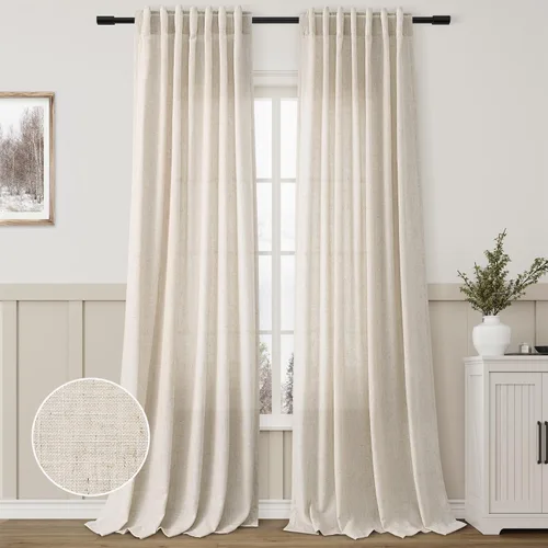 Miniatura 22 de Aersas Aqua Green Linen Curtains 84 Inches Long 2 Panels Set Back Tab Rod Pocket Living Room Curtain Farmhouse Rustic Light Filtering Hook Drapes