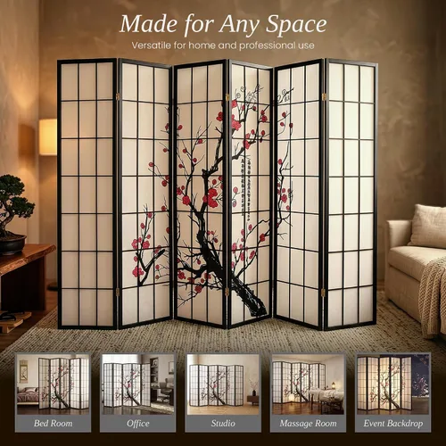 Miniatura 2 de Legacy Decor Biombo de 4 paneles para habitación con diseño de ciruelo en flor. Negro