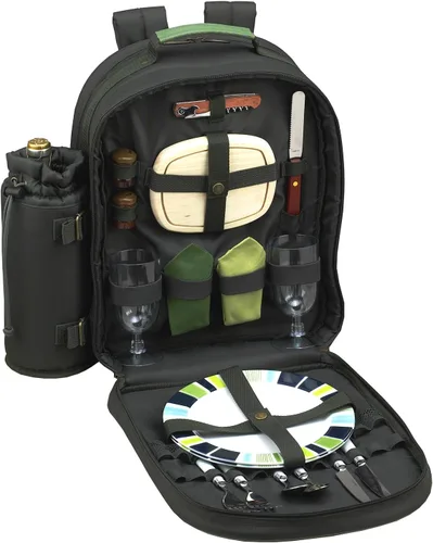 Miniatura 4 de Picnic at Ascot Mochila de picnic para 2 personas equipada con enfriador y soporte de vino aislado, diseñada y montada en los Estados Unidos negro