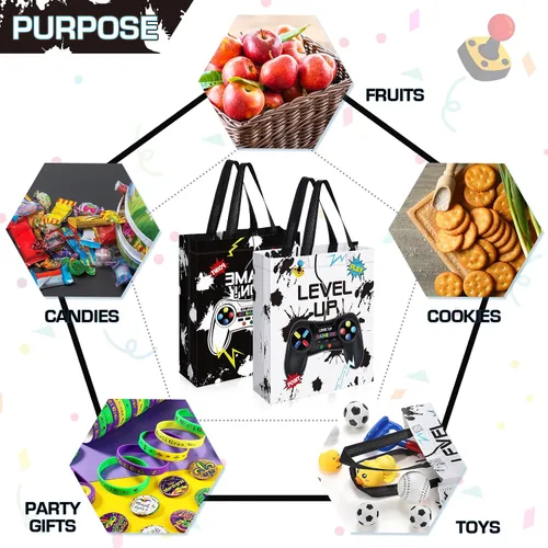 Miniatura 4 de Sweetude 30 piezas de bolsa de regalo para videojuegos con asa, suministros para fiestas de juegos reutilizables, bolsas de no golosinas de juego, 2