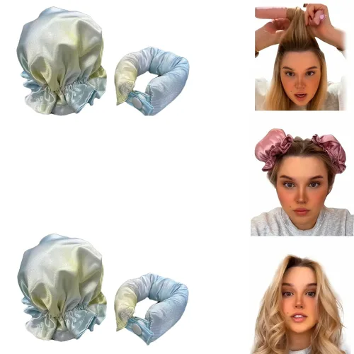 Miniatura 13 de Juego de rizadores de cabello sin calor, rodillos de satén con tapas para rizos nocturnos, kit de rizado para cabello largo, juego de dormir