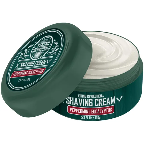 Crema de afeitar de lujo con aroma a menta y eucalipto - Jabón de afeitar suave, sedoso y sedoso - Espuma rica para el afeitado más suave - 5.3 oz