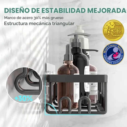 Miniatura 2 de Veken Paquete de 3 organizadores de ducha, diseño avanzado a prueba de óxido, estantes adhesivos sin perforaciones, estante con soporte para jabón