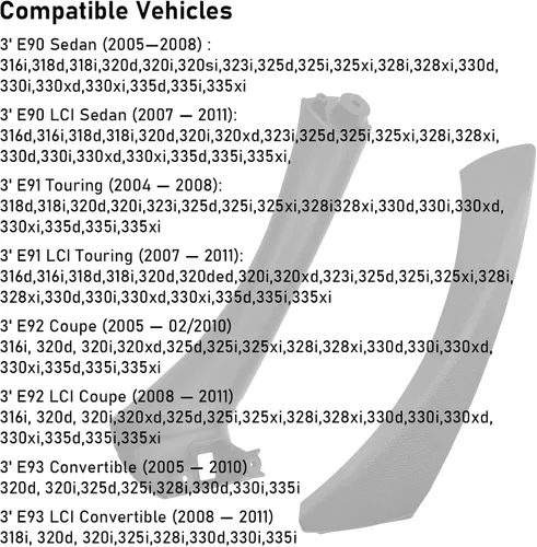 Miniatura 2 de Jaronx Compatible con BMW Serie 3 Manija de puerta E90/E91/E92/E93 2004-2011, juego de 6 piezas de repuesto de manija de puerta interior izquierda