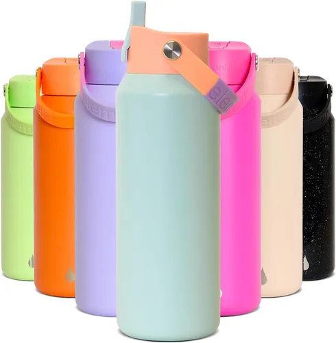 Miniatura 16 de Elemental Botella de agua aislada de 24 onzas con popote, botellas de agua con núcleo de acero inoxidable 100% a prueba de fugas para viajes, Beige