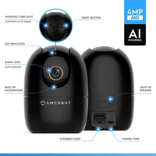 Miniatura 8 de Amcrest Cámara WiFi de 4MP para interiores, cámara para perros, monitor de sonido y bebé, detección de humanos y mascotas, seguimiento de Negro