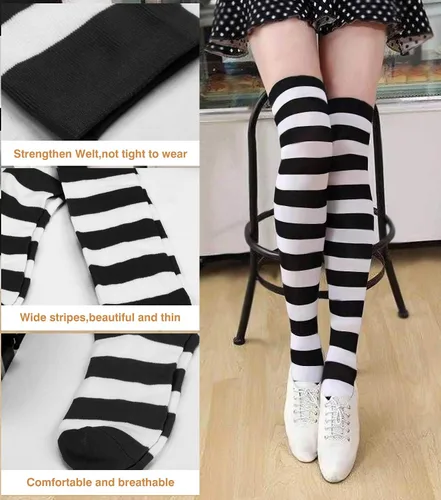 Miniatura 4 de Raylarnia. Calcetines de rayas, extra largos arriba de la rodilla, opacos, para mujer.