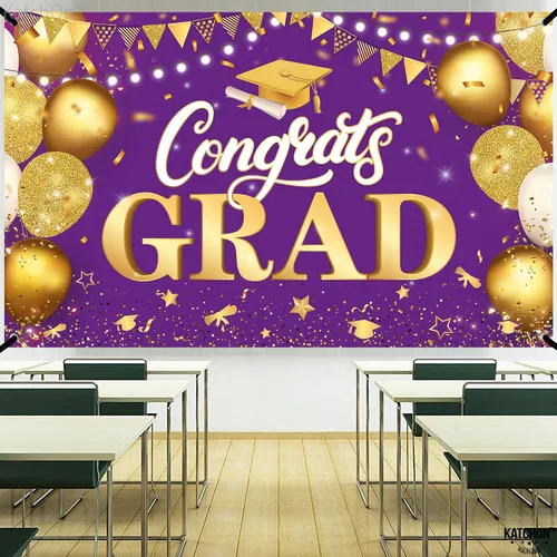 Miniatura 6 de KatchOn, XtraLarge - Cartel de graduación de felicitaciones – 72 x 44 pulgadas, fondo de graduación morado y dorado Decoraciones de graduación