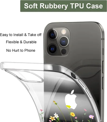 Miniatura 5 de Unov - Funda compatible con iPhone 13 Pro, funda transparente con diseño, patrón floral en relieve, suave protector delgado de TPU contra golpes
