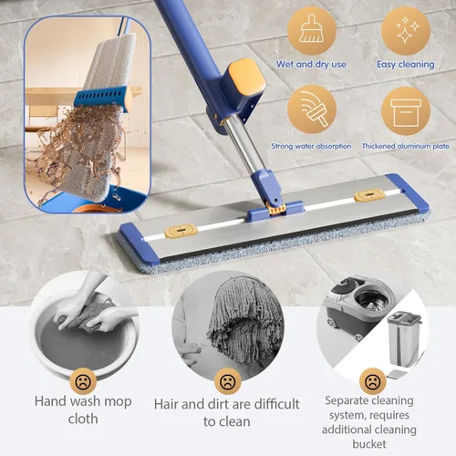 Miniatura 4 de Mopa plana autoescurrible de microfibra de 16.5", mopas húmedas y secas para limpiar pisos, con mango largo de 55" para limpiador de paredes
