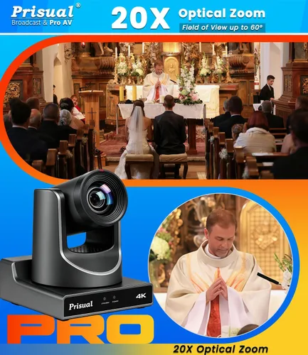 Miniatura 8 de Cámara PTZ Ultra 4K PRO NDI Prisual Gen 5, SDI HDMI USB IP con zoom óptico 20x 1/1.8" UHD CMOS 8.42MP, cámara PTZ 4K 60fps con seguimiento