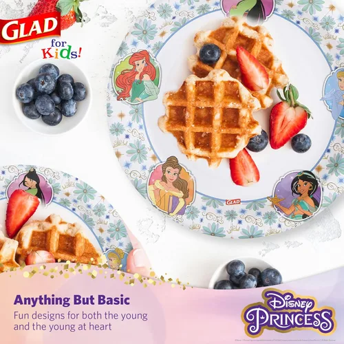Miniatura 4 de Glad Platos de Papel Desechables de Princesas Disney para Niños, Marcos Florales - Resistentes, A Prueba de Absorción, Aptos para Microondas, Platos