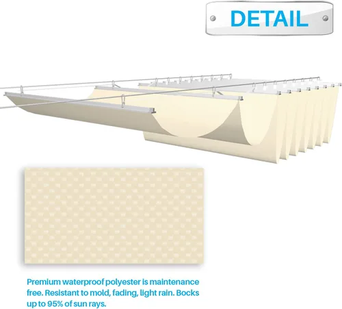 Miniatura 5 de Patio Cubierta de Sombra para Pérgola Impermeable Retráctil de 7 pies de ancho x 33 pies de largo, Repuesto de Toldo, Cubiertas de Tela para Beige