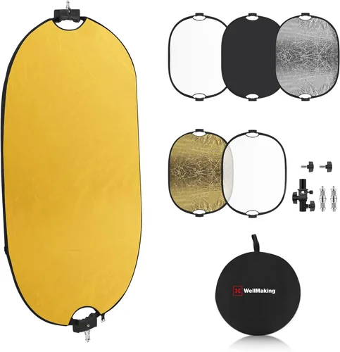 Miniatura 10 de WELLMAKING Reflector de fotografía de 32 pulgadas (31.5 in) plegable 5 en 1 con adaptador de inclinación, soporte portátil blanco y bolsa