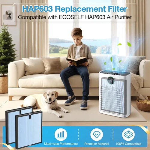 Miniatura 2 de HAP603 - Paquete de 2 filtros de repuesto compatibles con ECOSELF HAP603 / HAP603WF, filtro de repuesto para purificadores de aire para el hogar