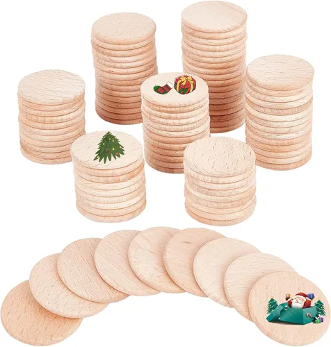 Miniatura 28 de NBEADS 100 piezas de madera sin terminar de 1.96 pulgadas con forma de anillos, adornos circulares, rebanadas de madera en blanco para pintura