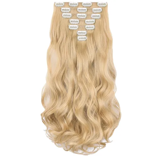 Miniatura 37 de SYXLCYGG Extensiones de cabello rubio, 2 unidades, extensiones de cabello con clip de 22 pulgadas, 5 onzas, lacio, sintético, esponjoso, rubio