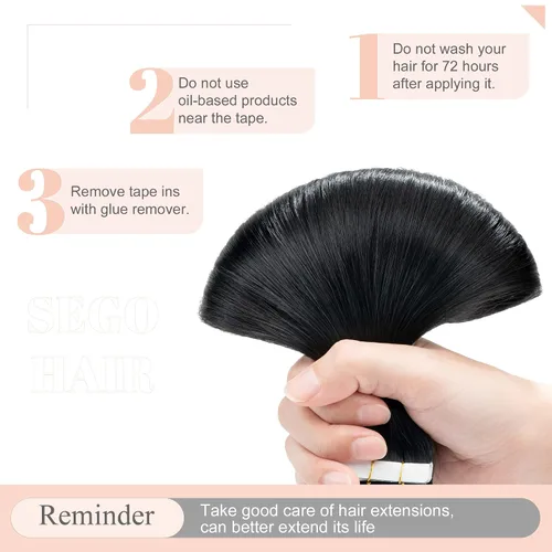 Miniatura 6 de Extensiones de cabello Sego, cabello humano estilo remy, con cinta adhesiva, lacio, cinta adhesiva de entramado tipo piel, sin costuras, invisible