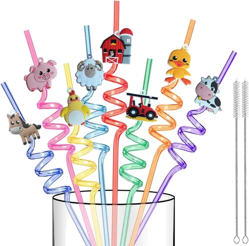 Miniatura 6 de Suministros reutilizables para fiestas de cumpleaños de safari, 16 popotes de plástico de animales de la selva para adultos, decoración de fiesta