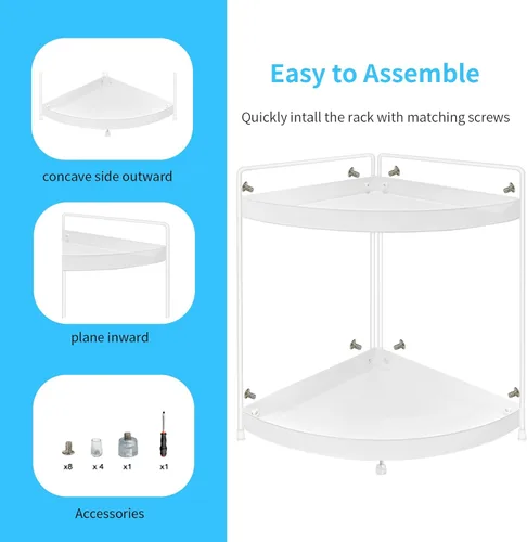 Miniatura 7 de Estante esquinero de 2 niveles para encimera de cocina, gabinete de baño, organizador de maquillaje, cosméticos, organización y almacenamiento Blanco