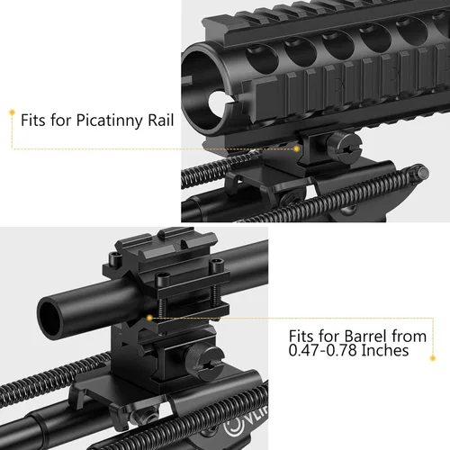 Miniatura 2 de CVLIFE Bípode Picatinny de 6 a 9 pulgadas con adaptador de abrazadera de barril y montaje de riel Picatinny para caza y tiro
