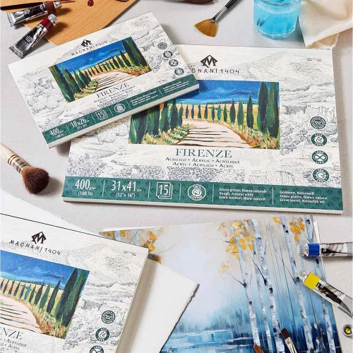 Miniatura 6 de Magnani 1404 Firenze - Bloc de papel de pintura acrílica 100% algodón, 7 x 10 pulgadas, 188 libras, 15 hojas pesadas, textura rugosa, tamaño vegano