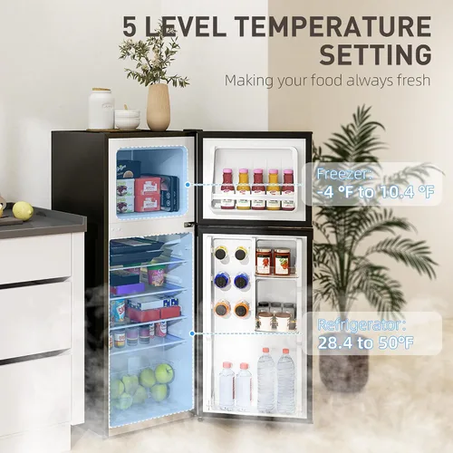 Miniatura 4 de HOMCOM Mini refrigerador de 4 pies cúbicos con congelador, refrigerador compacto de doble puerta con termostato ajustable, estante y puerta